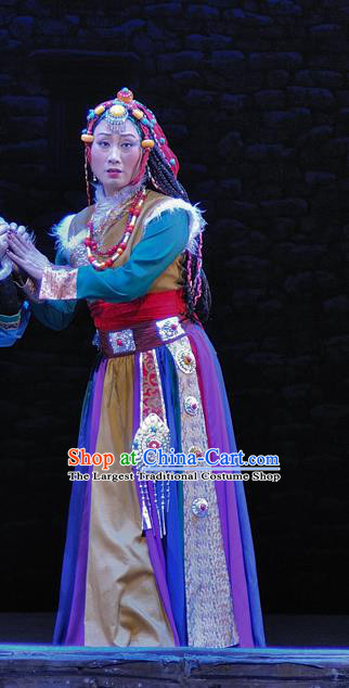 Chinese Sichuan Opera Young Lady Costumes and Hair Accessories Chen Ai Luo Ding Traditional Peking Opera Tibetan Female Dress Ta Na Apparels