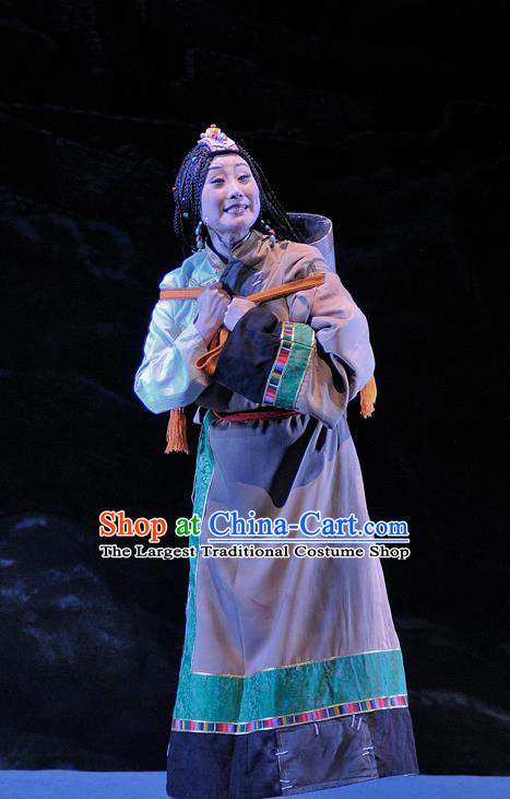 Chinese Sichuan Opera Servant Lady Costumes and Hair Accessories Chen Ai Luo Ding Traditional Peking Opera Tibetan Female Dress Housemaid Apparels