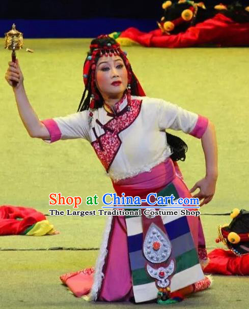 Chinese Sichuan Opera Maid Lady Costumes and Hair Accessories Chen Ai Luo Ding Traditional Peking Opera Tibetan Female Dress Servant Woman Apparels