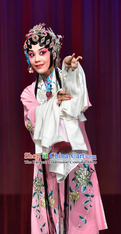 Chinese Sichuan Opera Young Mistress Costumes and Hair Accessories Divorce Case Traditional Peking Opera Hua Tan Pink Dress Diva Apparels