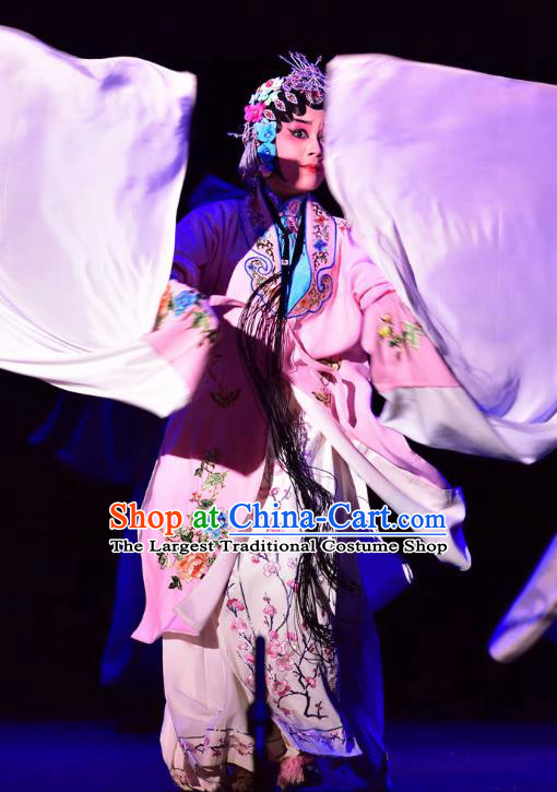 Chinese Sichuan Opera Actress Costumes and Hair Accessories Divorce Case Traditional Peking Opera Hua Tan Pink Dress Young Female Apparels