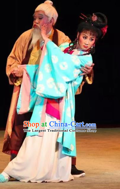 Chinese Sichuan Opera Young Female Pu Lan Costumes and Hair Accessories Yu Hai Kuang Chao Traditional Peking Opera Hua Tan Dress Actress Blue Apparels