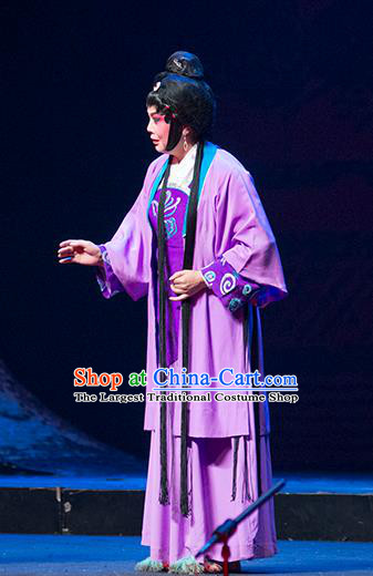 Chinese Sichuan Opera Young Lady Costumes and Hair Accessories Hui Lan Ji Traditional Peking Opera Actress Purple Dress Apparels