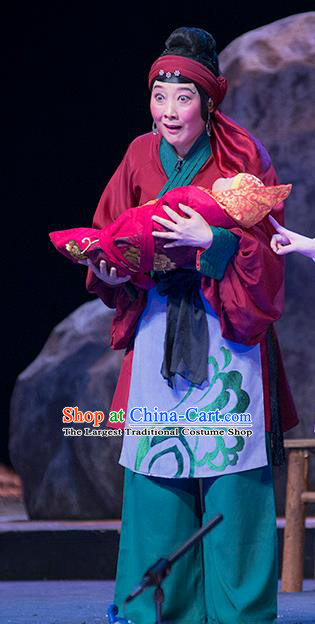 Chinese Sichuan Opera Elderly Woman Costumes and Hair Accessories Hui Lan Ji Traditional Peking Opera Dame Dress Female Servant Apparels