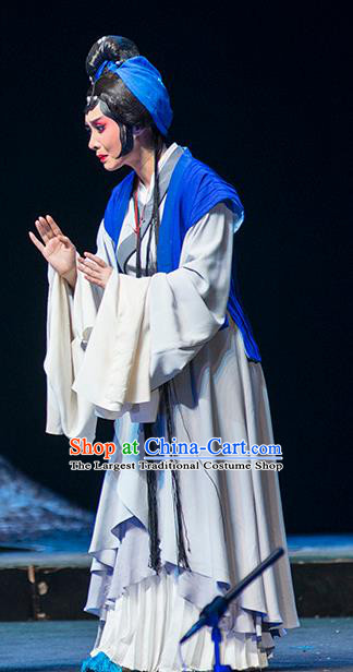 Chinese Sichuan Opera Country Woman Du Juan Costumes and Hair Accessories Hui Lan Ji Traditional Peking Opera Diva Dress Young Female Apparels