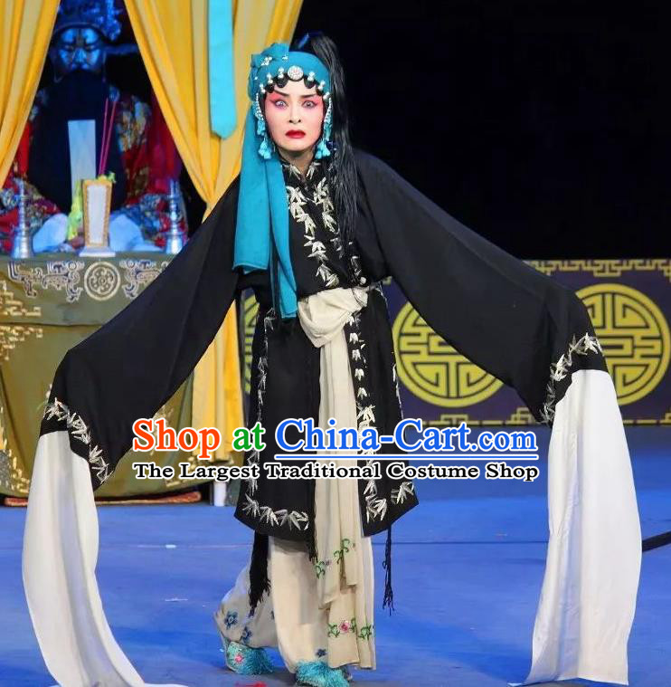 Chinese Sichuan Opera Distress Maiden Costumes and Hair Accessories Fen Xiang Ji Traditional Peking Opera Tsing Yi Jiao Guiying Dress Diva Apparels