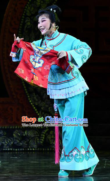 Chinese Ping Opera Female Servant Apparels Costumes and Headpieces Jin E Traditional Pingju Opera Country Woman Dress Garment
