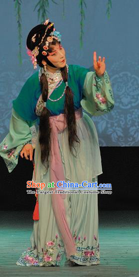 Chinese Sichuan Opera The Legend of White Snake Maidservant Xiao Qing Garment Costumes and Hair Accessories Traditional Peking Opera Young Lady Dress Apparels