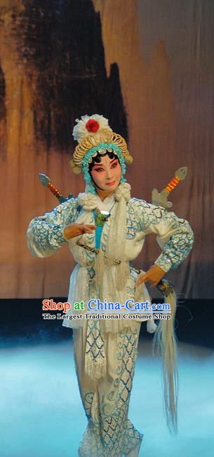 Chinese Sichuan Opera The Legend of White Snake Martial Female Garment Costumes and Hair Accessories Traditional Peking Opera Swordswoman Bai Suzhen Dress Apparels