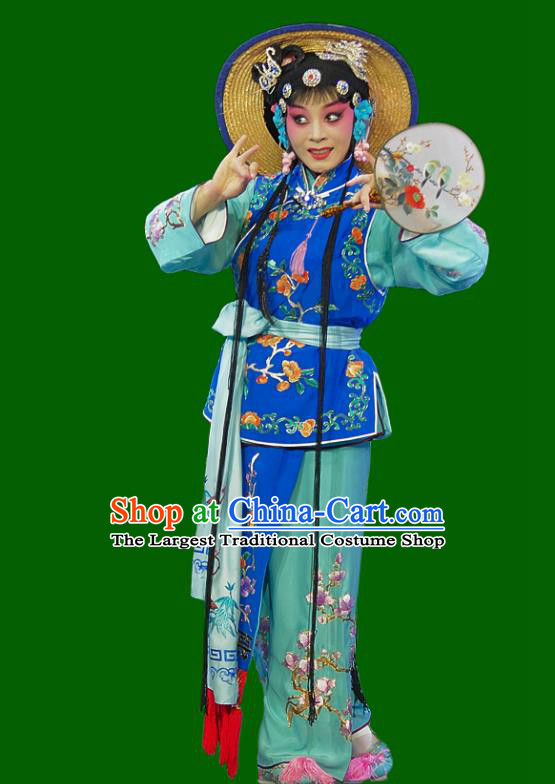 Chinese Sichuan Opera Young Lady The Legend of White Snake Xiaoqing Garment Costumes and Hair Accessories Traditional Peking Opera Servant Girl Dress Apparels