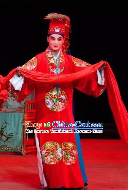 The Legend of White Snake Chinese Sichuan Opera Bridegroom Xu Xian Apparels Costumes and Headpieces Peking Opera Xiaosheng Garment Wedding Clothing