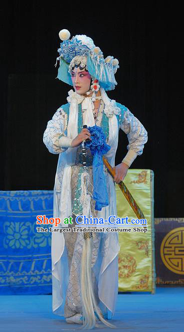 Chinese Sichuan Opera Wudan The Legend of White Snake Bai Suzhen Garment Costumes and Hair Accessories Traditional Peking Opera Martial Female Dress Apparels