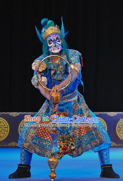 The Legend of White Snake Chinese Sichuan Opera Soldier Apparels Costumes and Headpieces Peking Opera Wusheng Garment Blue Clothing