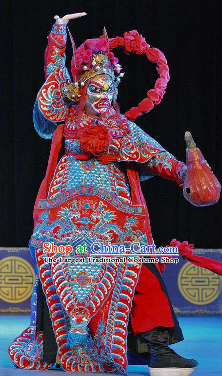 The Legend of White Snake Chinese Sichuan Opera General Armor Apparels Costumes and Headpieces Peking Opera Martial Male Red Garment Clothing