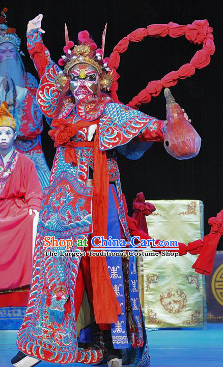 The Legend of White Snake Chinese Sichuan Opera General Armor Apparels Costumes and Headpieces Peking Opera Martial Male Red Garment Clothing