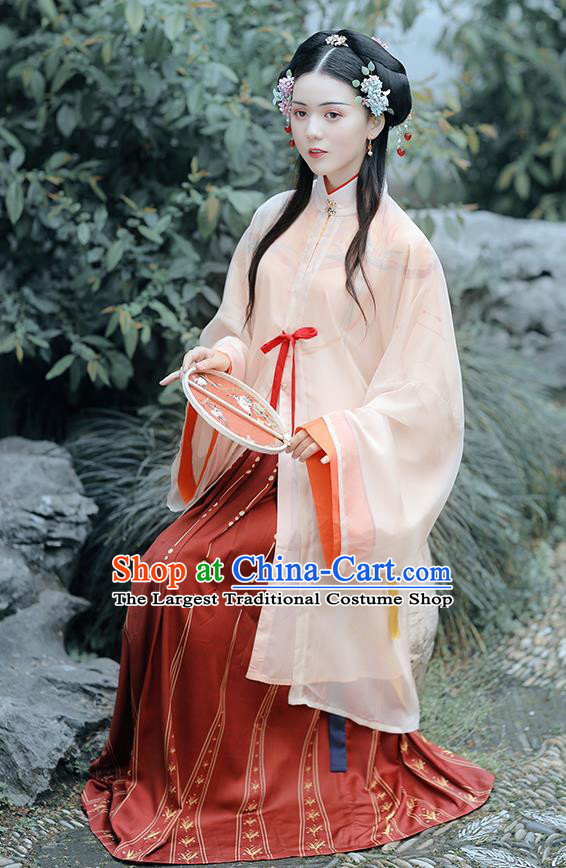 Chinese Ancient Royal Princess Hanfu Garment Traditional Ming Dynasty Embroidered Historical Costumes Complete Set for Nobility Lady