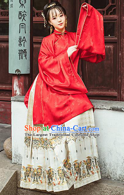 Chinese Traditional Ancient Ming Dynasty Hanfu Dress Historical Costumes Palace Princess Apparels Red Blouse and Skirt for Women
