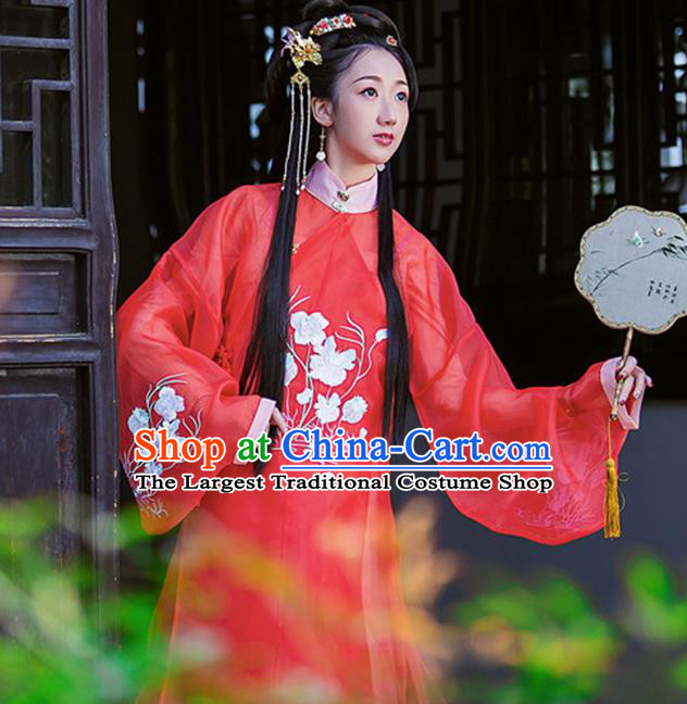 Chinese Traditional Ming Dynasty Embroidered Hanfu Dress Ancient Young Lady Apparels Historical Costumes for Women