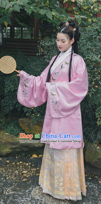 Chinese Traditional Ming Dynasty Patrician Lady Embroidered Hanfu Dress Ancient Court Woman Apparels Historical Costumes