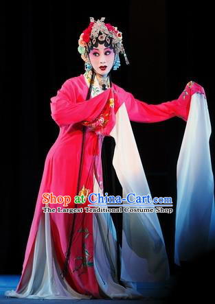 Chinese Sichuan Opera Actress Li Huiniang Red Plum Garment Costumes and Hair Accessories Traditional Peking Opera Hua Tan Dress Young Female Apparels