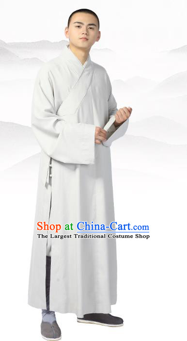 Chinese Traditional Frock Costume Buddhism Clothing Garment Light Grey Monk Robe for Men