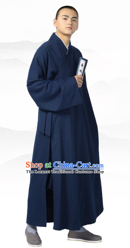 Chinese Traditional Frock Costume Buddhism Clothing Garment Navy Monk Robe for Men
