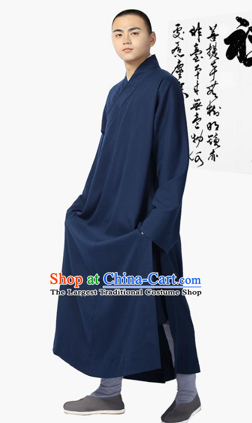 Chinese Traditional Frock Costume Buddhism Clothing Garment Navy Monk Robe for Men