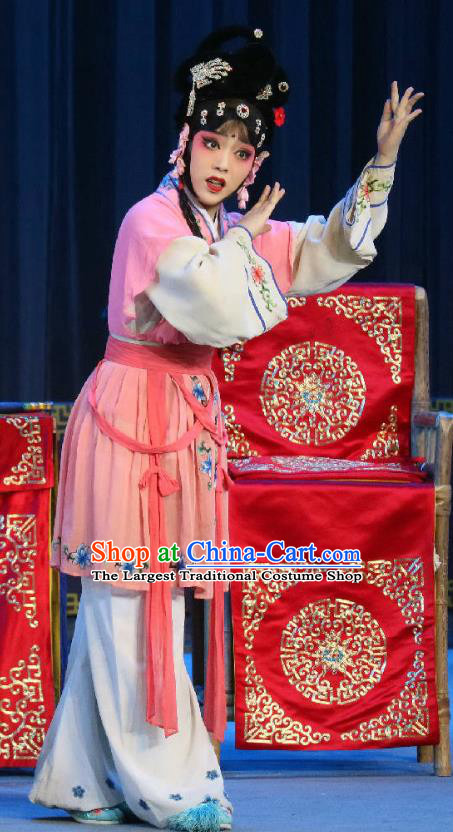 Chinese Sichuan Opera Xiaodan Garment Costumes and Hair Accessories Traditional Peking Opera Young Lady Dress Maidservant Girl Hong Er Apparels