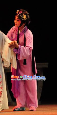 Chinese Sichuan Opera Servant Girl Garment Costumes and Hair Accessories Traditional Peking Opera Youn Lady Dress Distress Li Yaxian Apparels