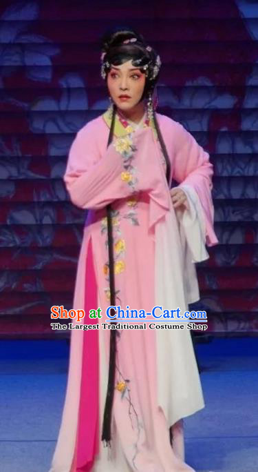 Chinese Sichuan Opera Courtesan Li Yaxian Garment Costumes and Hair Accessories Traditional Peking Opera Actress Dress Hua Tan Pink Apparels