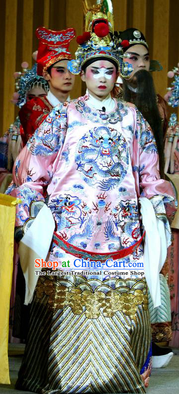 Jin Dian Shen La Chinese Sichuan Opera Young Male Apparels Costumes and Headpieces Peking Opera Official Garment Python Embroidered Robe Clothing