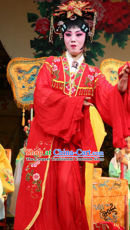 Chinese Sichuan Opera Hua Tan Red Garment Costumes and Hair Accessories Jiang Xiao Lou Traditional Peking Opera Young Female Dress Diva Apparels