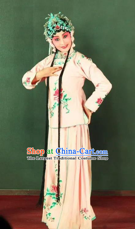 Chinese Sichuan Opera Young Beauty Garment Costumes and Hair Accessories Ma Qian Po Shui Traditional Peking Opera Actress Cui Qiaofeng Dress Hua Tan Apparels