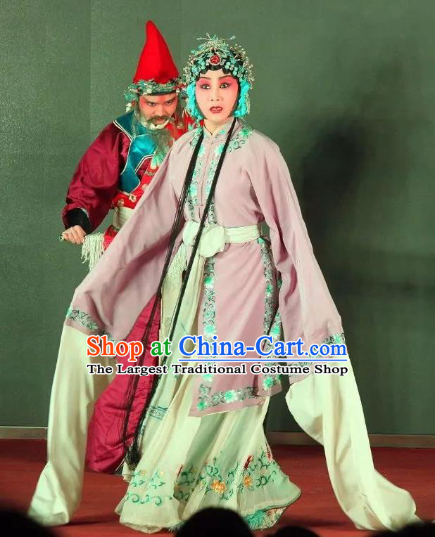 Chinese Sichuan Opera Young Female Garment Costumes and Hair Accessories Ma Qian Po Shui Traditional Peking Opera Diva Cui Qiaofeng Purple Dress  Apparels