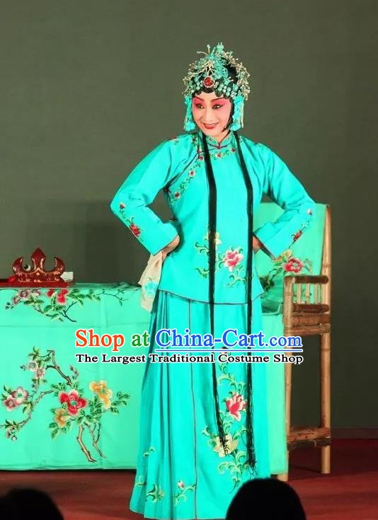 Chinese Sichuan Opera Diva Cui Qiaofeng Garment Costumes and Hair Accessories Ma Qian Po Shui Traditional Peking Opera Actress Dress Young Female Blue Apparels