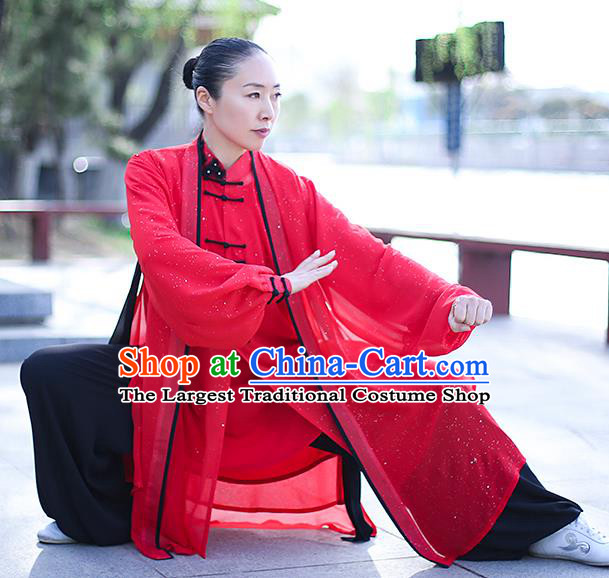 Chinese Traditional Tai Chi Competition Costume Professional Tai Ji Training Outfits Clothing Top Grade Martial Arts Red Uniform for Women