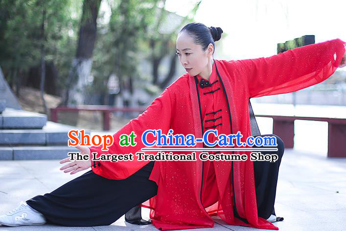 Chinese Traditional Tai Chi Competition Costume Professional Tai Ji Training Outfits Clothing Top Grade Martial Arts Red Uniform for Women