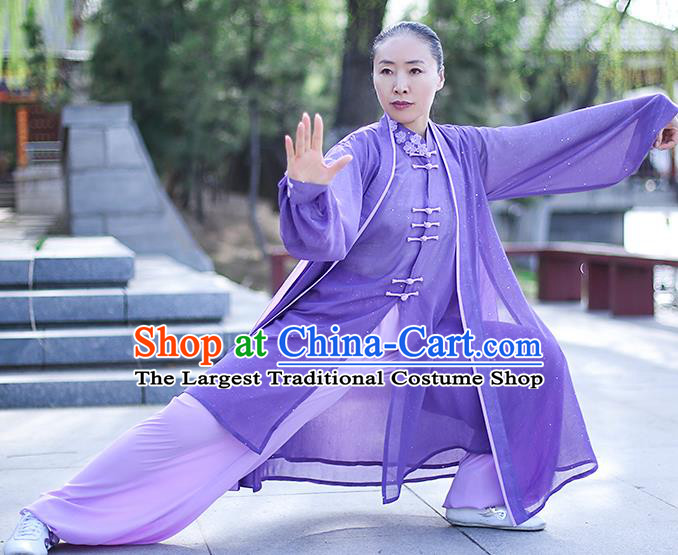 Chinese Traditional Tai Chi Competition Costume Professional Tai Ji Training Outfits Clothing Top Grade Martial Arts Purple Uniform for Women