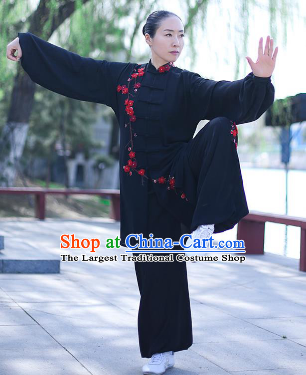 Chinese Traditional Tai Chi Competition Black Costume Professional Tai Ji Training Outfits Top Grade Martial Arts Uniform for Women