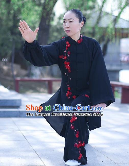 Chinese Traditional Tai Chi Competition Black Costume Professional Tai Ji Training Outfits Top Grade Martial Arts Uniform for Women