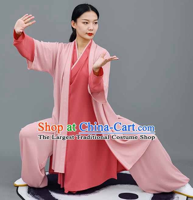Chinese Traditional Professional Martial Arts Training Costume Top Grade Tai Ji Performance Uniforms Tai Chi Competition Pink Outfits