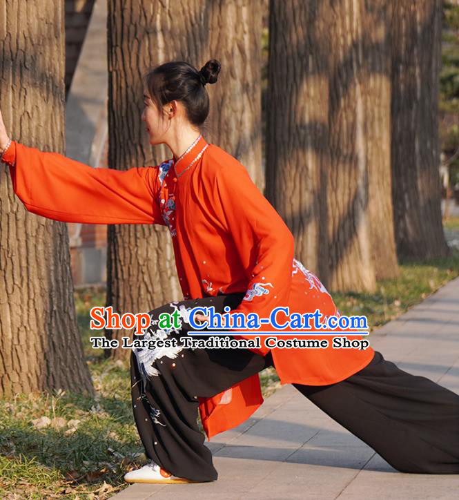 Chinese Traditional Martial Arts Performance Costume Top Grade Tai Ji Training Uniforms Professional Tai Chi Competition Embroidered Red Outfits