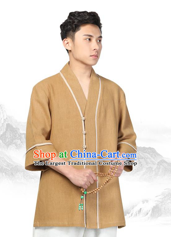 Chinese Traditional Tang Suit Costume National Clothing Ginger Ramie Shirt for Men