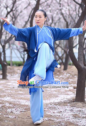 Chinese Traditional Tai Chi Competition Costume Professional Martial Arts Training Outfits Top Grade Tai Ji Performance Navy Uniform for Women
