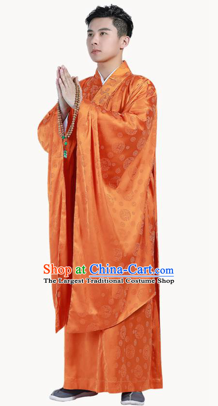 Chinese Traditional Orange Silk Frock Costume Buddhism Clothing Monk Robe Garment for Men