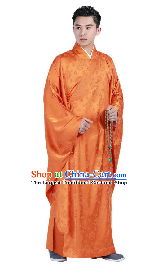 Chinese Traditional Orange Silk Frock Costume Buddhism Clothing Monk Robe Garment for Men