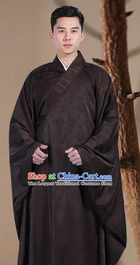 Chinese Traditional Brown Silk Frock Costume Buddhism Clothing Monk Robe Garment for Men