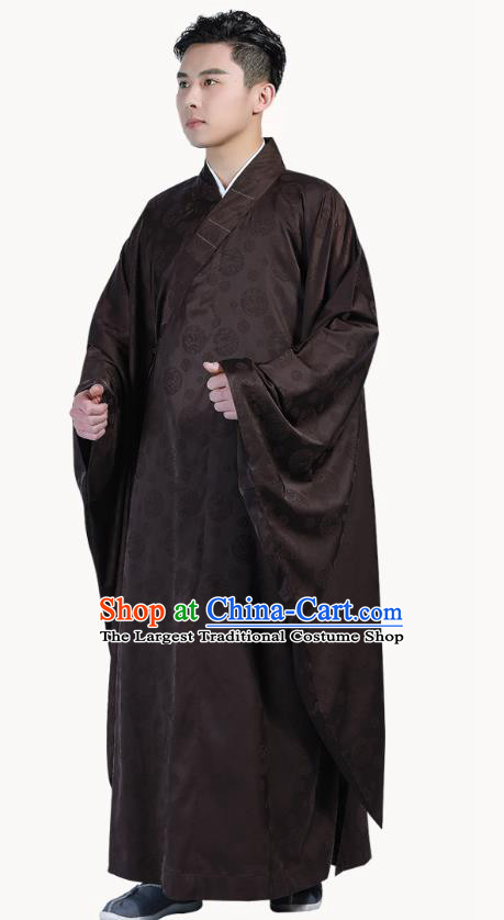 Chinese Traditional Brown Silk Frock Costume Buddhism Clothing Monk Robe Garment for Men
