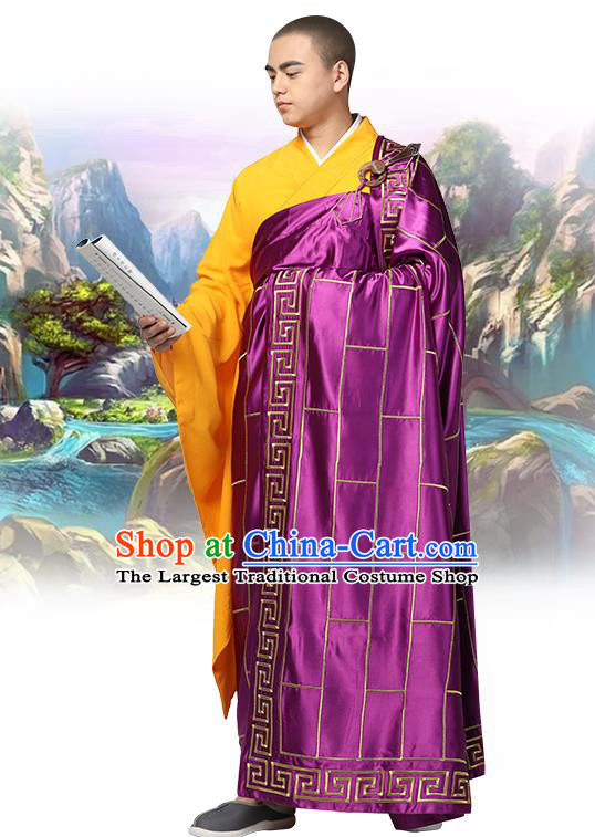 Chinese Traditional Monk Purple Silk Frock Costume Buddhism Clothing Cassock Bonze Garment for Men