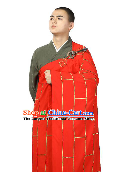 Chinese Traditional Monk Red Kasaya Costume Bonze Cassock Garment Buddhism Dharma Assembly Clothing for Men